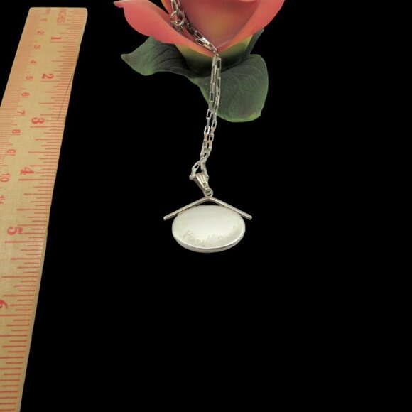 Renell Perry Navajo Sterling Silver Box Link Chain with Pink Stone, Agate? Penda - Picture 5 of 6